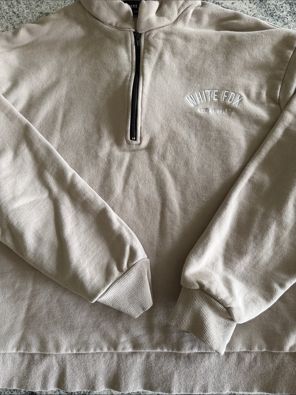 White Fox Boutique Half-Zip Pullover in Light Taupe
